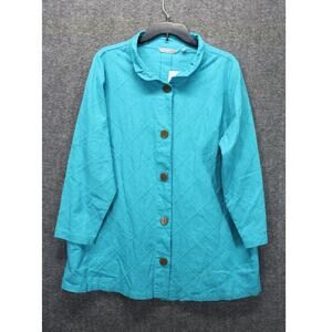 Soft Surroundings XL Brinley Mandarin Collar Aqua Linen Blend Shirt Jacket NEW